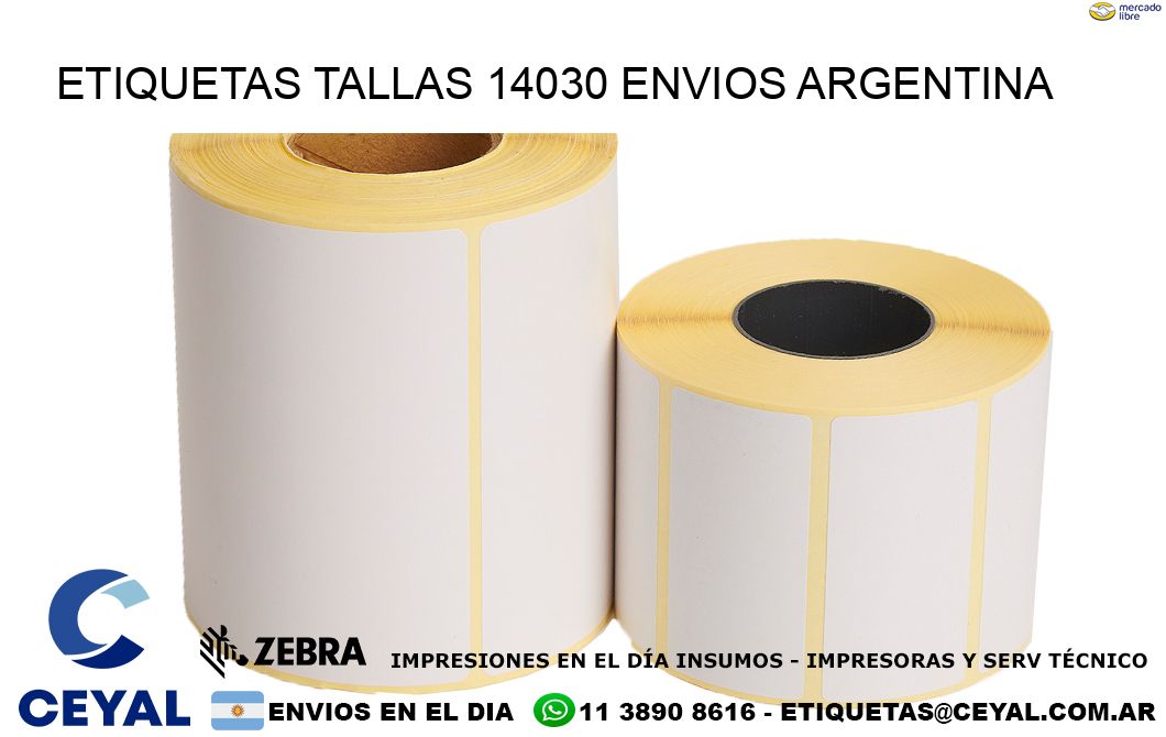 etiquetas tallas 14030 ENVIOS ARGENTINA