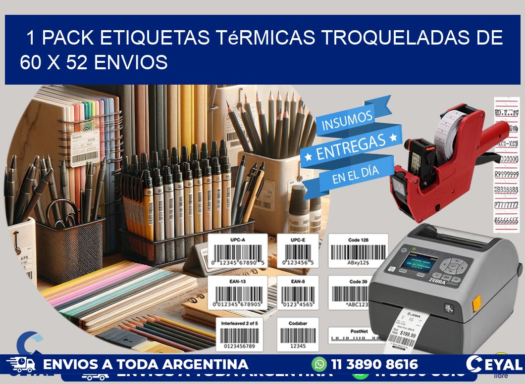 1 Pack etiquetas Térmicas Troqueladas De 60 x 52 ENVIOS