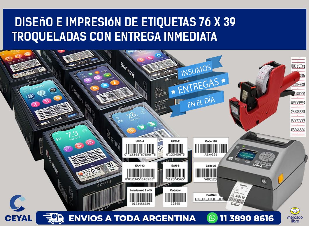 Diseño e impresión de etiquetas 76 x 39 troqueladas con entrega inmediata