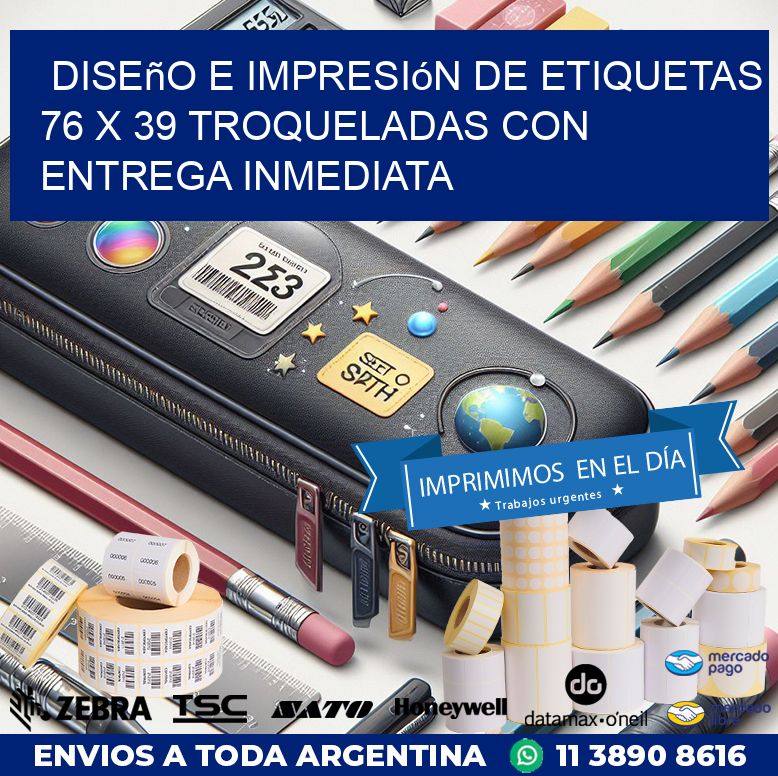 Diseño e impresión de etiquetas 76 x 39 troqueladas con entrega inmediata