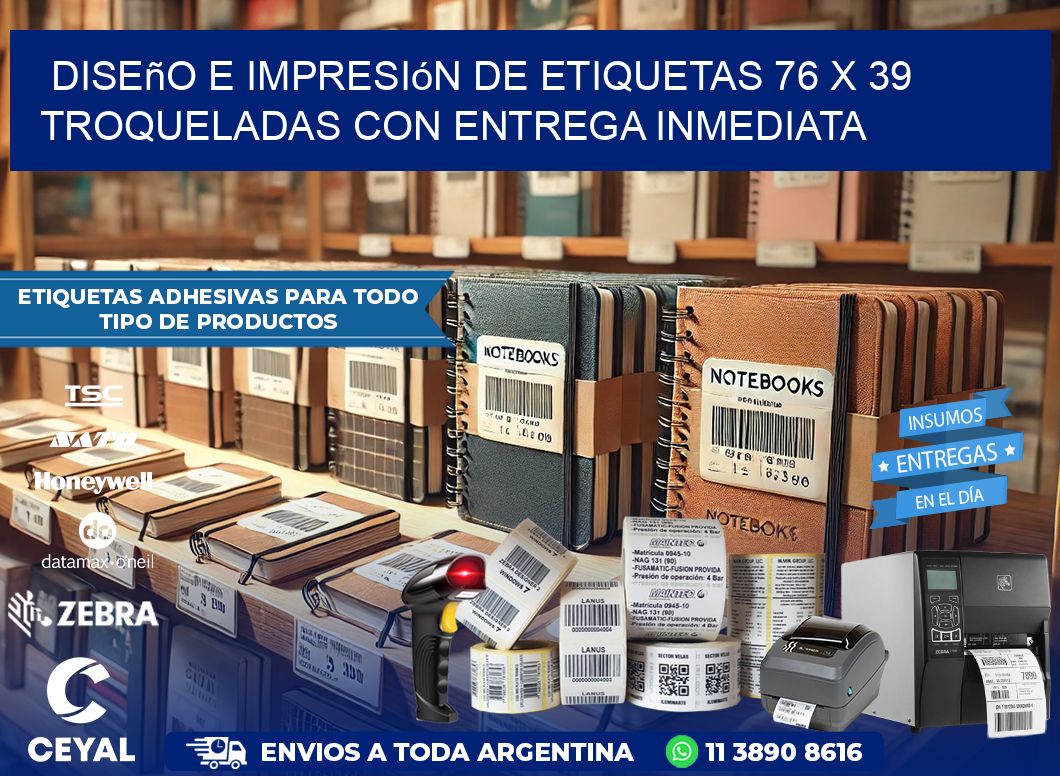 Diseño e impresión de etiquetas 76 x 39 troqueladas con entrega inmediata