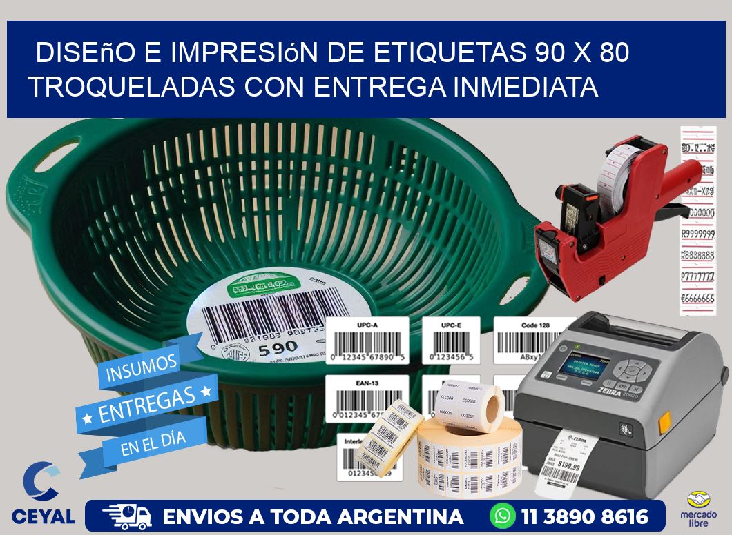 Diseño e impresión de etiquetas 90 x 80 troqueladas con entrega inmediata