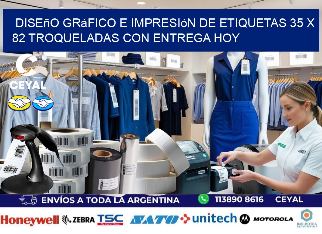 Diseño gráfico e impresión de etiquetas 35 x 82 troqueladas con entrega hoy