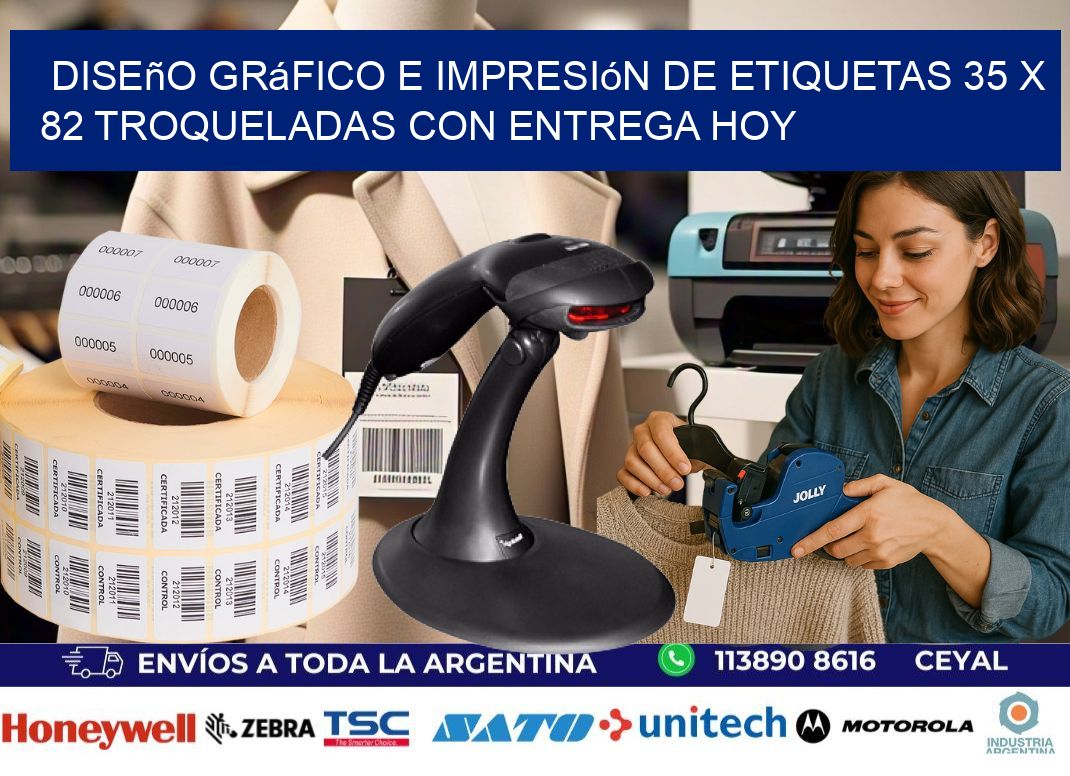Diseño gráfico e impresión de etiquetas 35 x 82 troqueladas con entrega hoy
