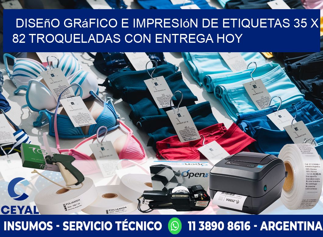 Diseño gráfico e impresión de etiquetas 35 x 82 troqueladas con entrega hoy