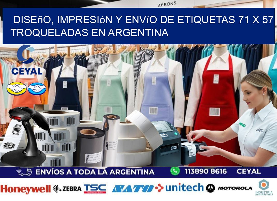 Diseño, impresión y envío de etiquetas 71 x 57 troqueladas en Argentina