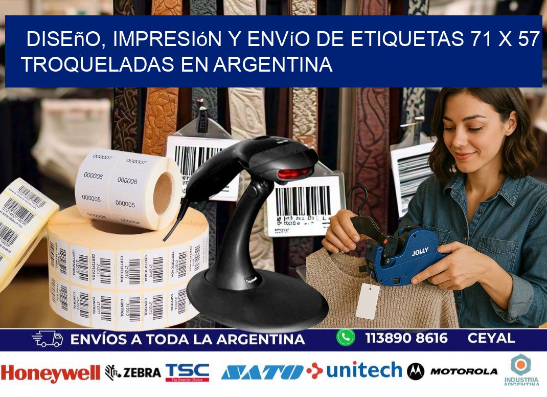 Diseño, impresión y envío de etiquetas 71 x 57 troqueladas en Argentina