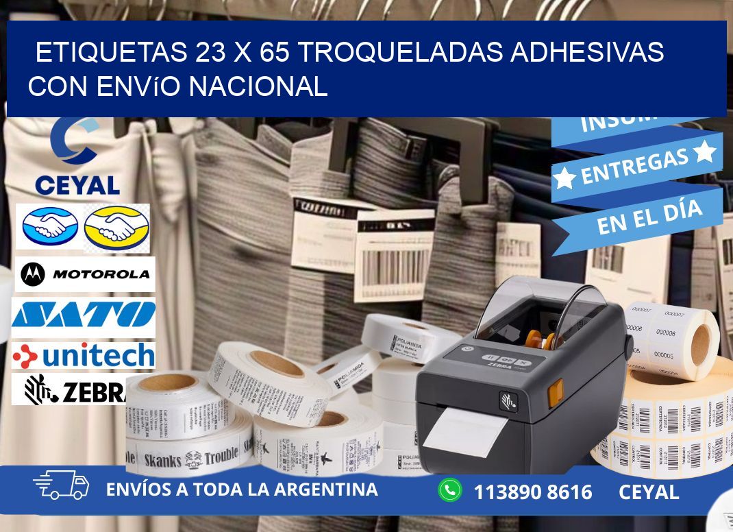 Etiquetas 23 x 65 troqueladas adhesivas con envío nacional