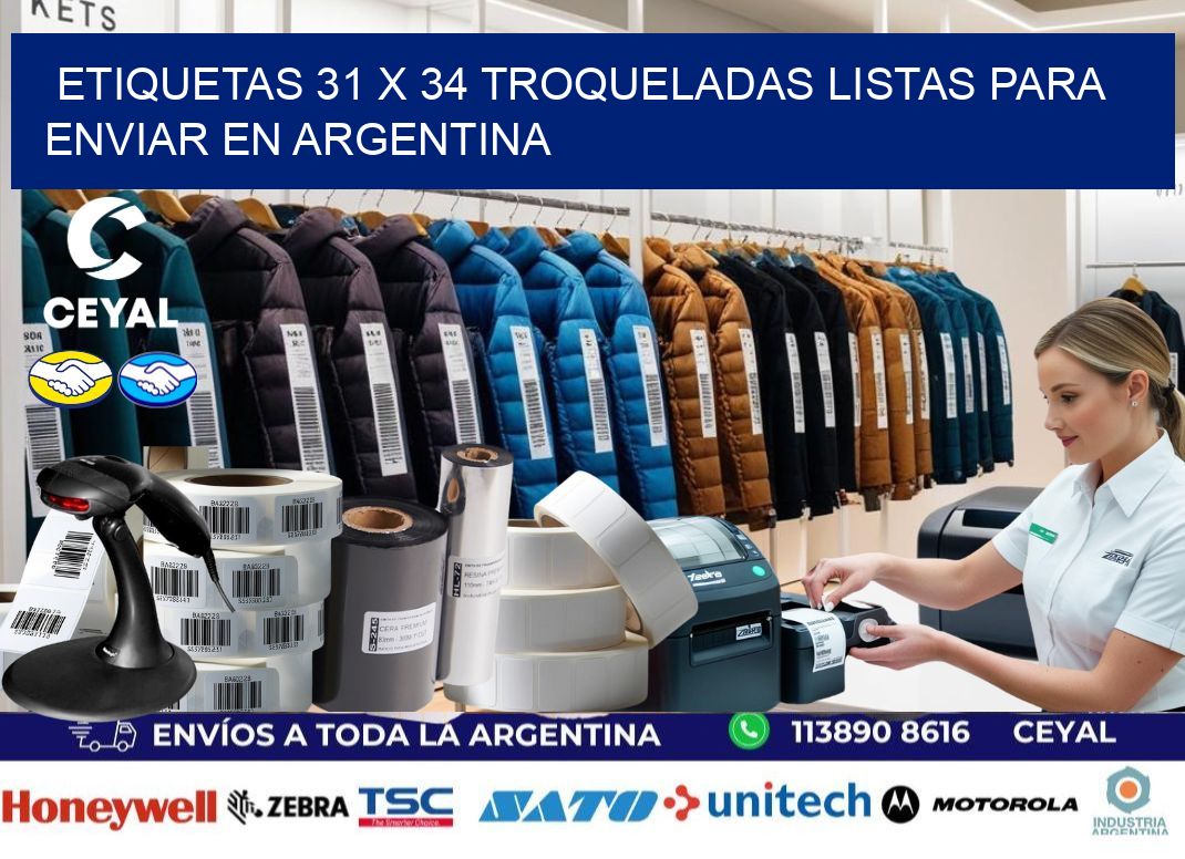 Etiquetas 31 x 34 troqueladas listas para enviar en Argentina