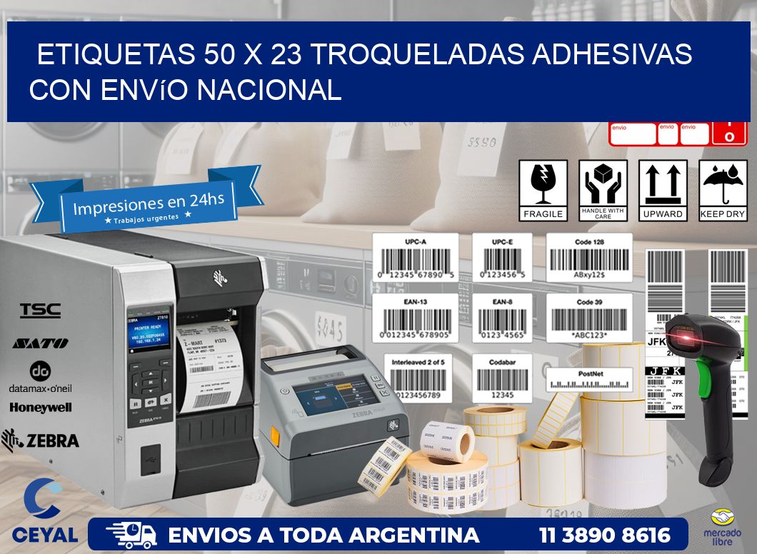 Etiquetas 50 x 23 troqueladas adhesivas con envío nacional