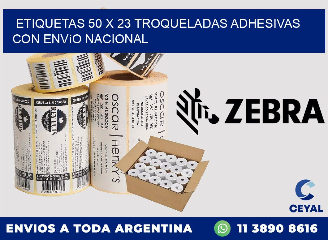 Etiquetas 50 x 23 troqueladas adhesivas con envío nacional