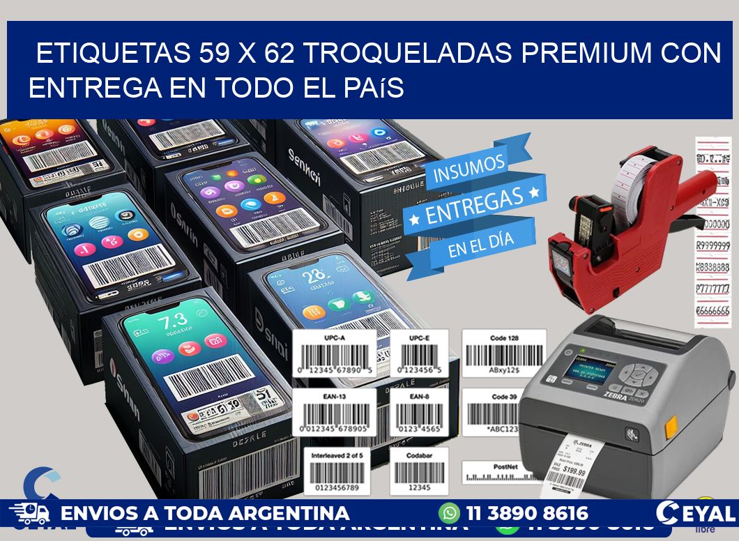 Etiquetas 59 x 62 troqueladas premium con entrega en todo el país