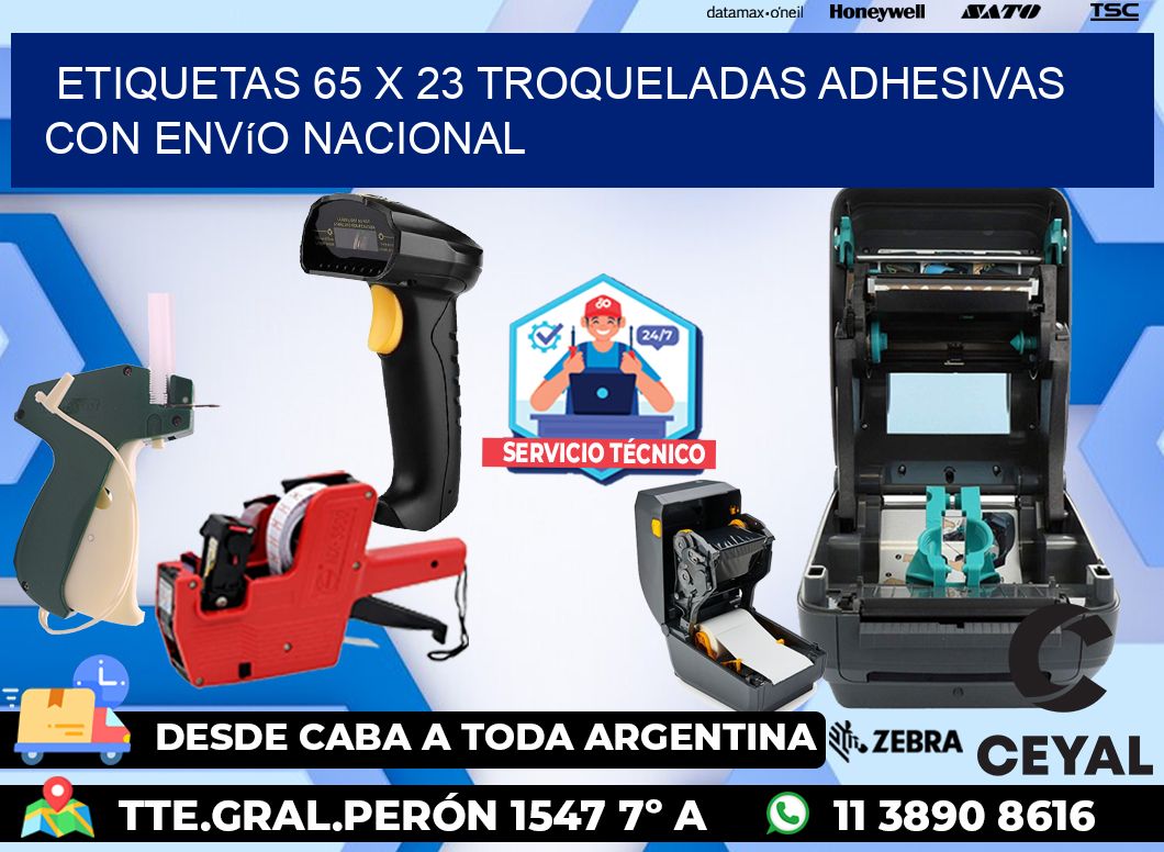 Etiquetas 65 x 23 troqueladas adhesivas con envío nacional