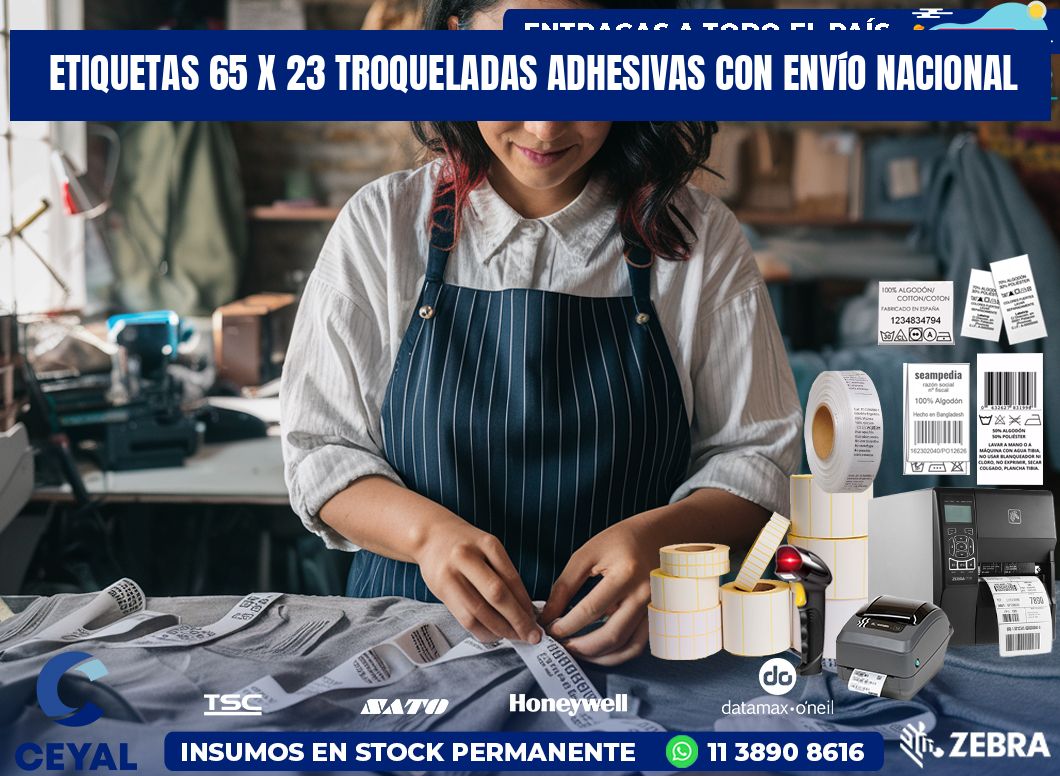 Etiquetas 65 x 23 troqueladas adhesivas con envío nacional