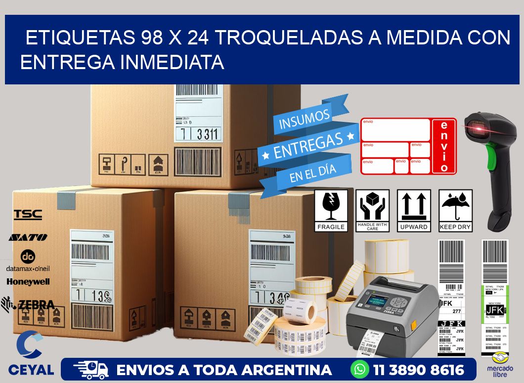 Etiquetas 98 x 24 troqueladas a medida con entrega inmediata
