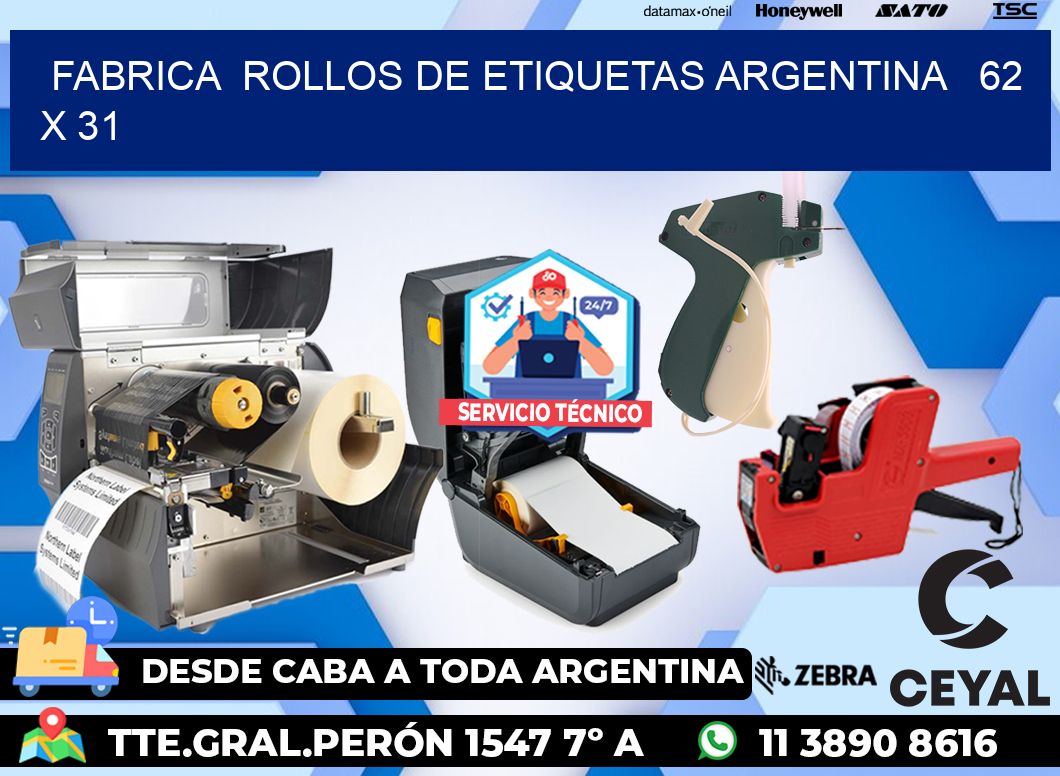 Fabrica  ROLLOS DE ETIQUETAS ARGENTINA   62 x 31