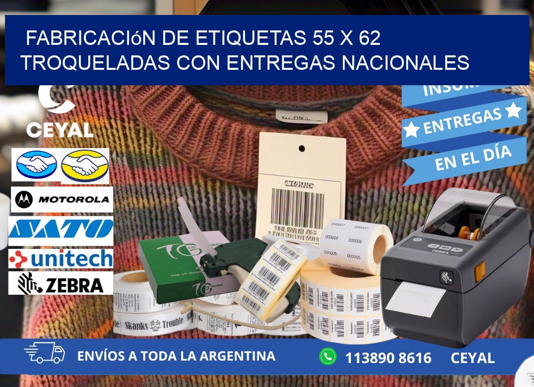 Fabricación de etiquetas 55 x 62 troqueladas con entregas nacionales