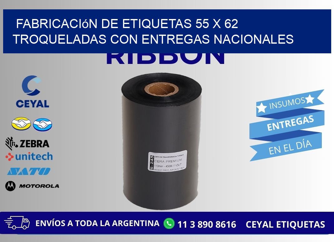 Fabricación de etiquetas 55 x 62 troqueladas con entregas nacionales