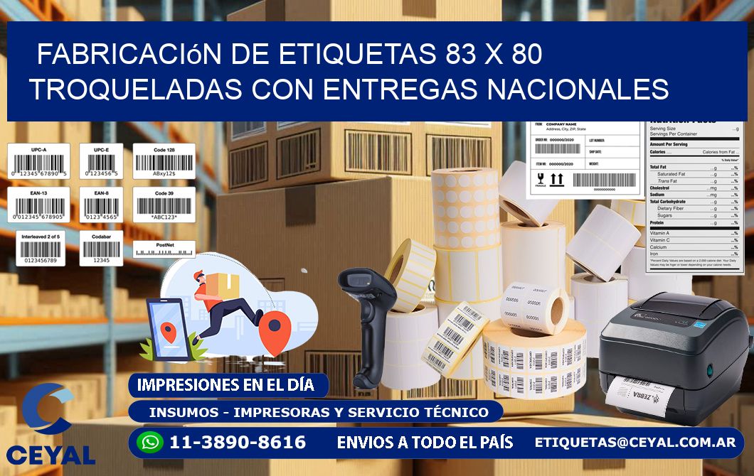 Fabricación de etiquetas 83 x 80 troqueladas con entregas nacionales