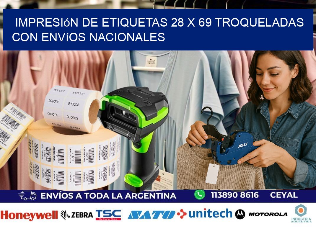 Impresión de etiquetas 28 x 69 troqueladas con envíos nacionales