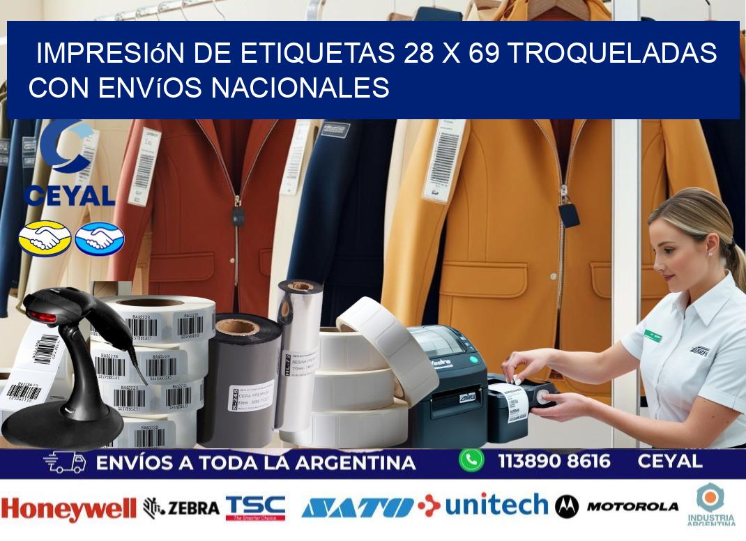 Impresión de etiquetas 28 x 69 troqueladas con envíos nacionales