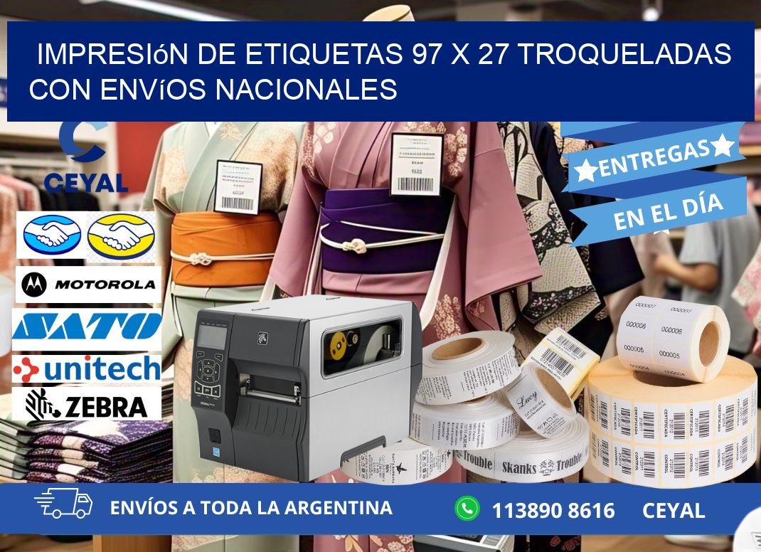 Impresión de etiquetas 97 x 27 troqueladas con envíos nacionales