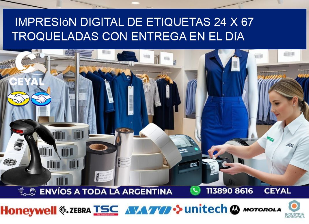 Impresión digital de etiquetas 24 x 67 troqueladas con entrega en el día