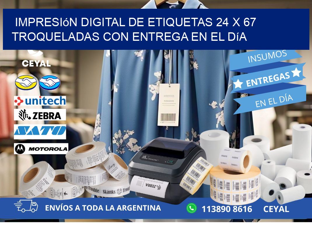 Impresión digital de etiquetas 24 x 67 troqueladas con entrega en el día