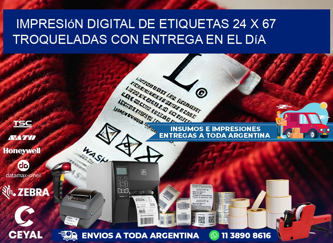 Impresión digital de etiquetas 24 x 67 troqueladas con entrega en el día