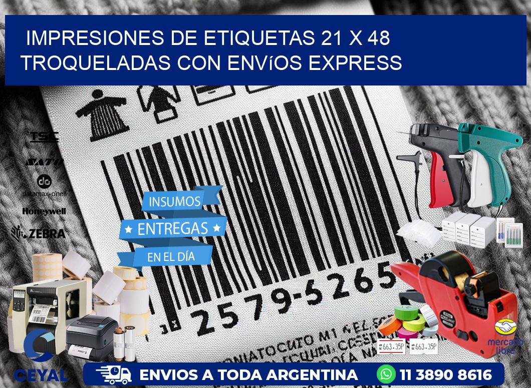Impresiones de etiquetas 21 x 48 troqueladas con envíos express