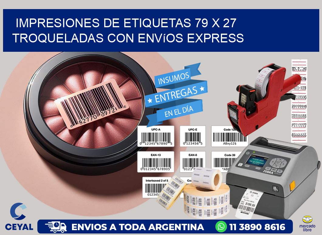 Impresiones de etiquetas 79 x 27 troqueladas con envíos express