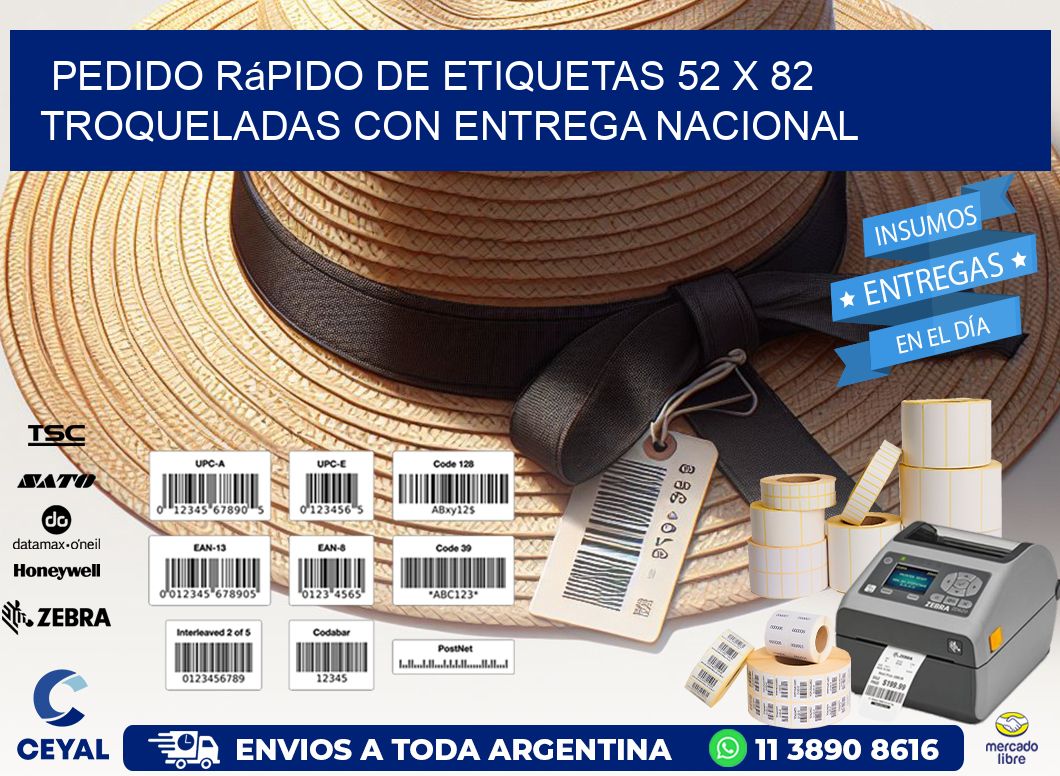 Pedido rápido de etiquetas 52 x 82 troqueladas con entrega nacional