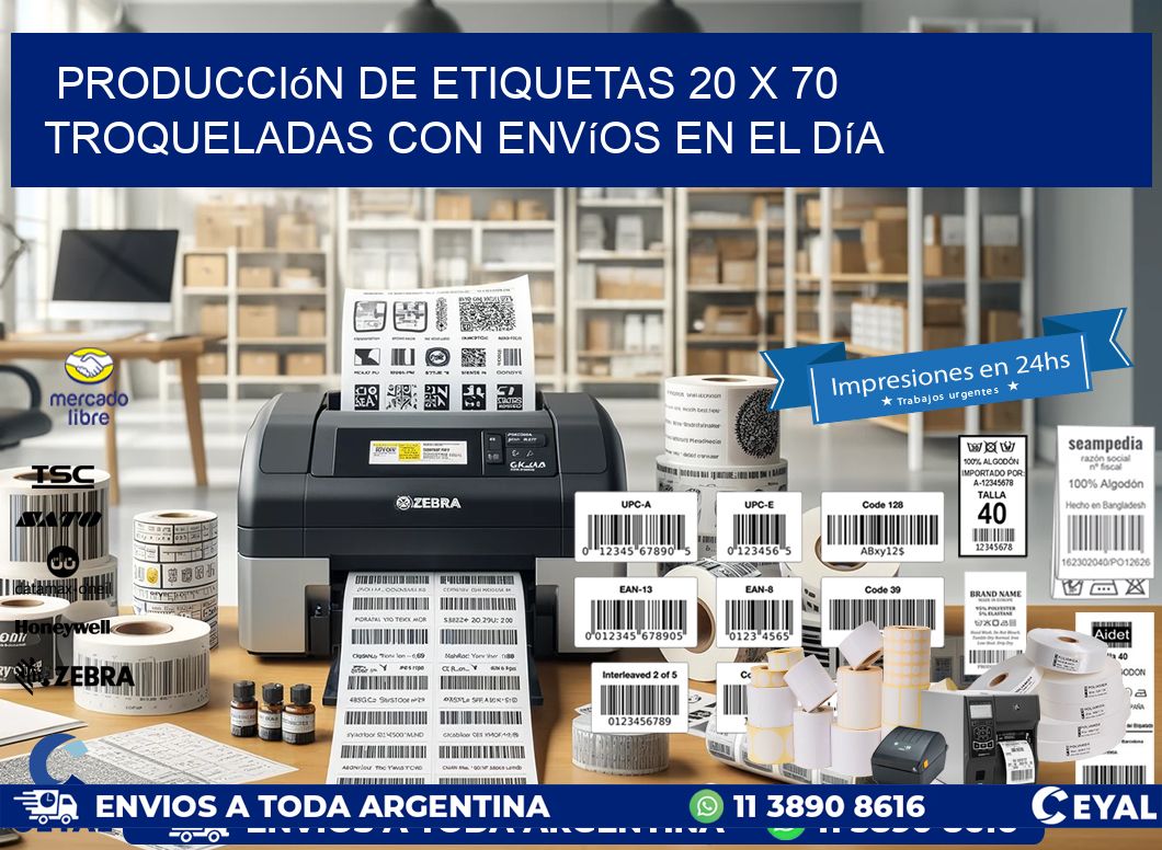 Producción de etiquetas 20 x 70 troqueladas con envíos en el día