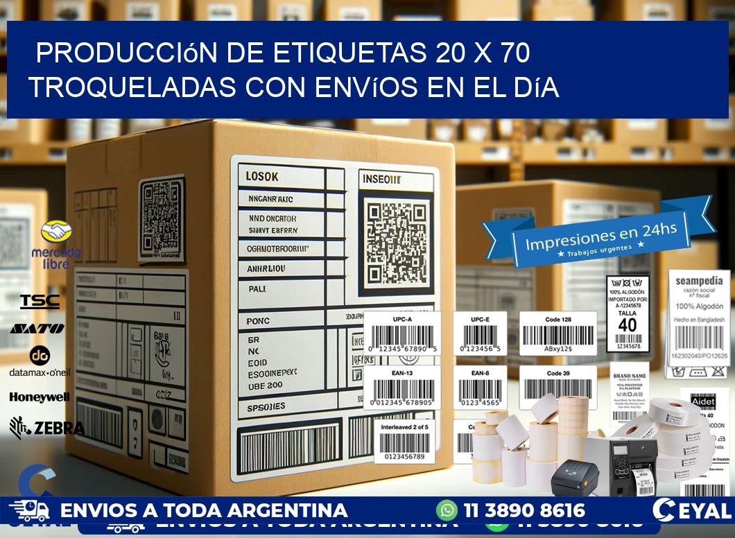 Producción de etiquetas 20 x 70 troqueladas con envíos en el día