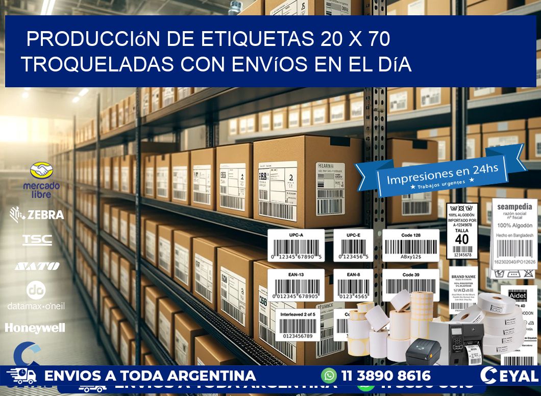 Producción de etiquetas 20 x 70 troqueladas con envíos en el día