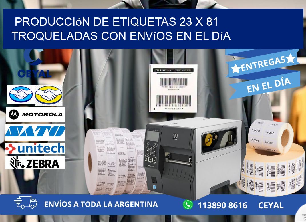 Producción de etiquetas 23 x 81 troqueladas con envíos en el día