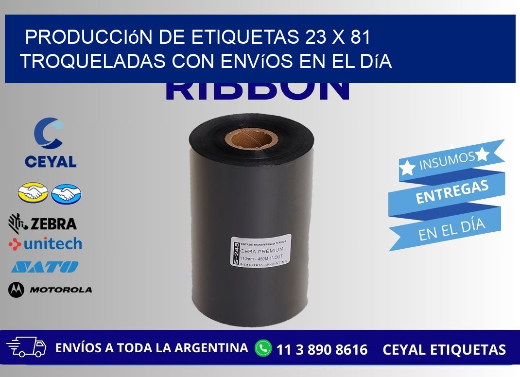 Producción de etiquetas 23 x 81 troqueladas con envíos en el día