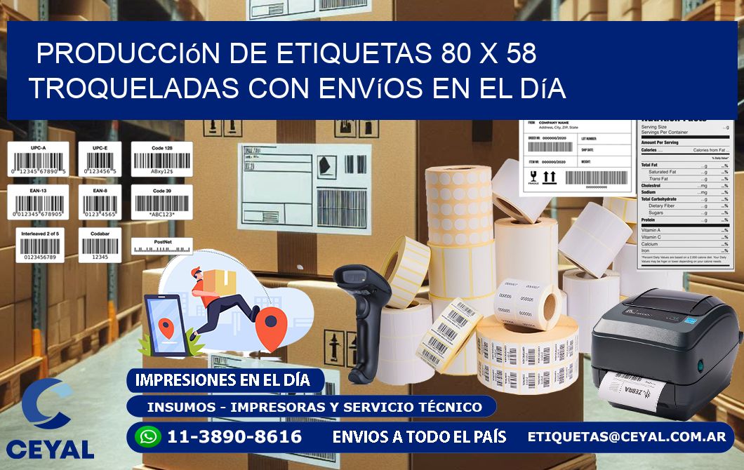 Producción de etiquetas 80 x 58 troqueladas con envíos en el día