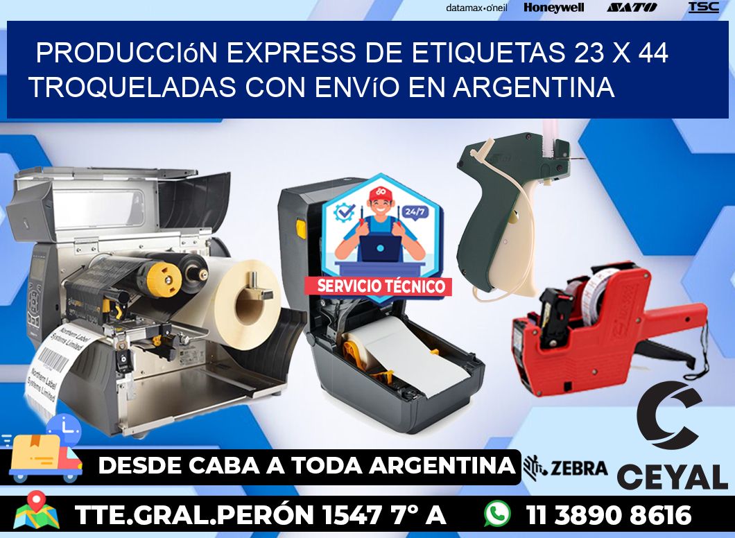 Producción express de etiquetas 23 x 44 troqueladas con envío en Argentina