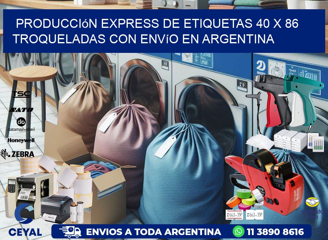 Producción express de etiquetas 40 x 86 troqueladas con envío en Argentina