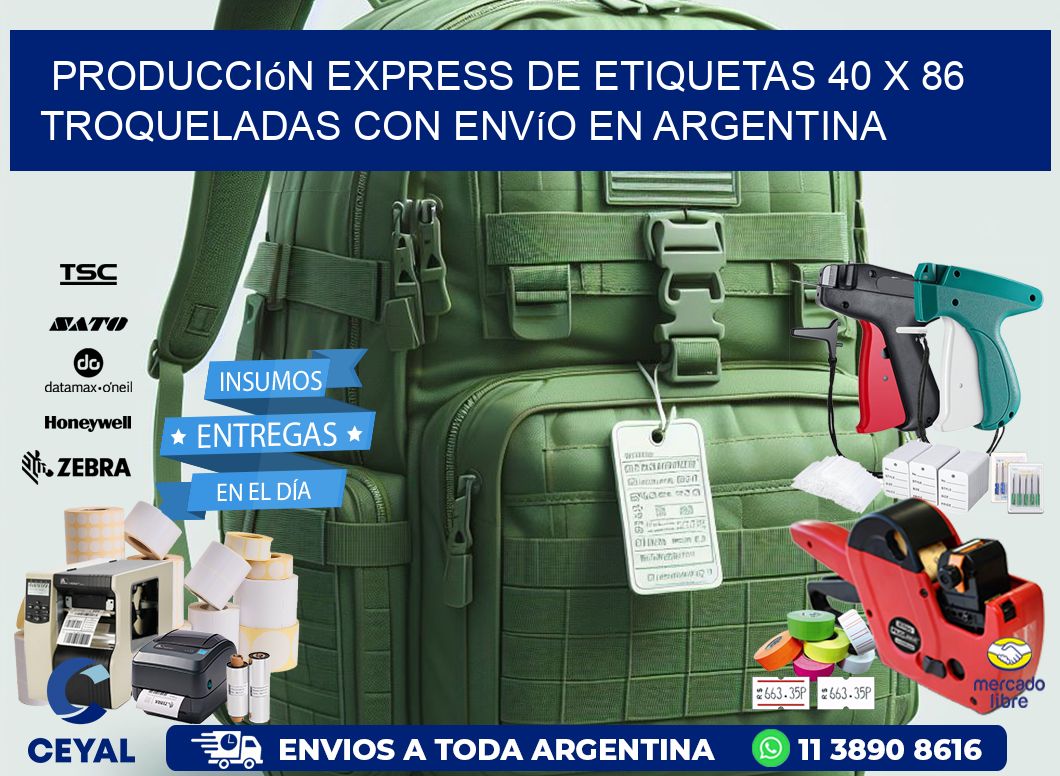 Producción express de etiquetas 40 x 86 troqueladas con envío en Argentina
