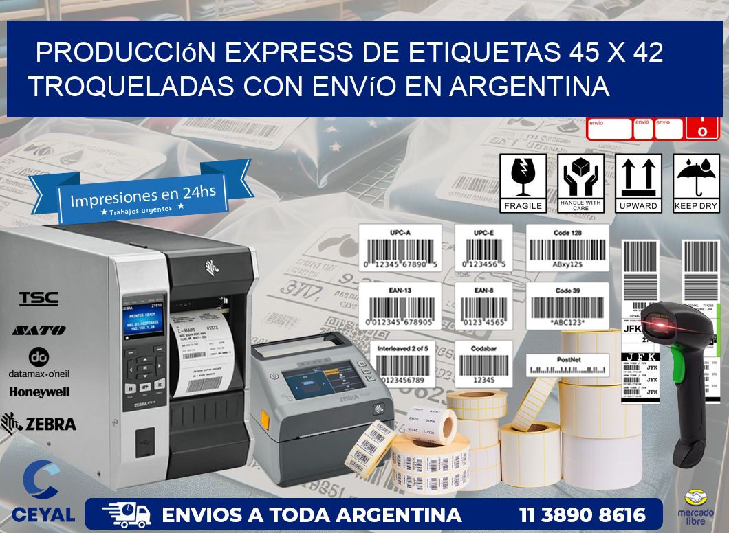 Producción express de etiquetas 45 x 42 troqueladas con envío en Argentina
