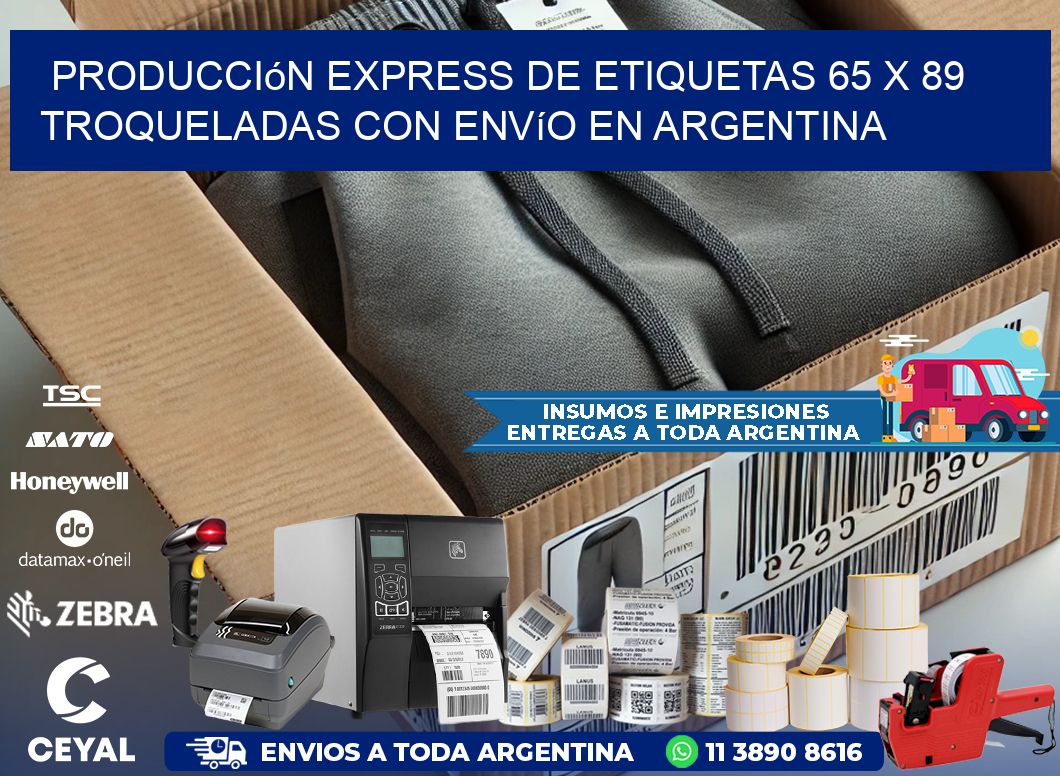 Producción express de etiquetas 65 x 89 troqueladas con envío en Argentina