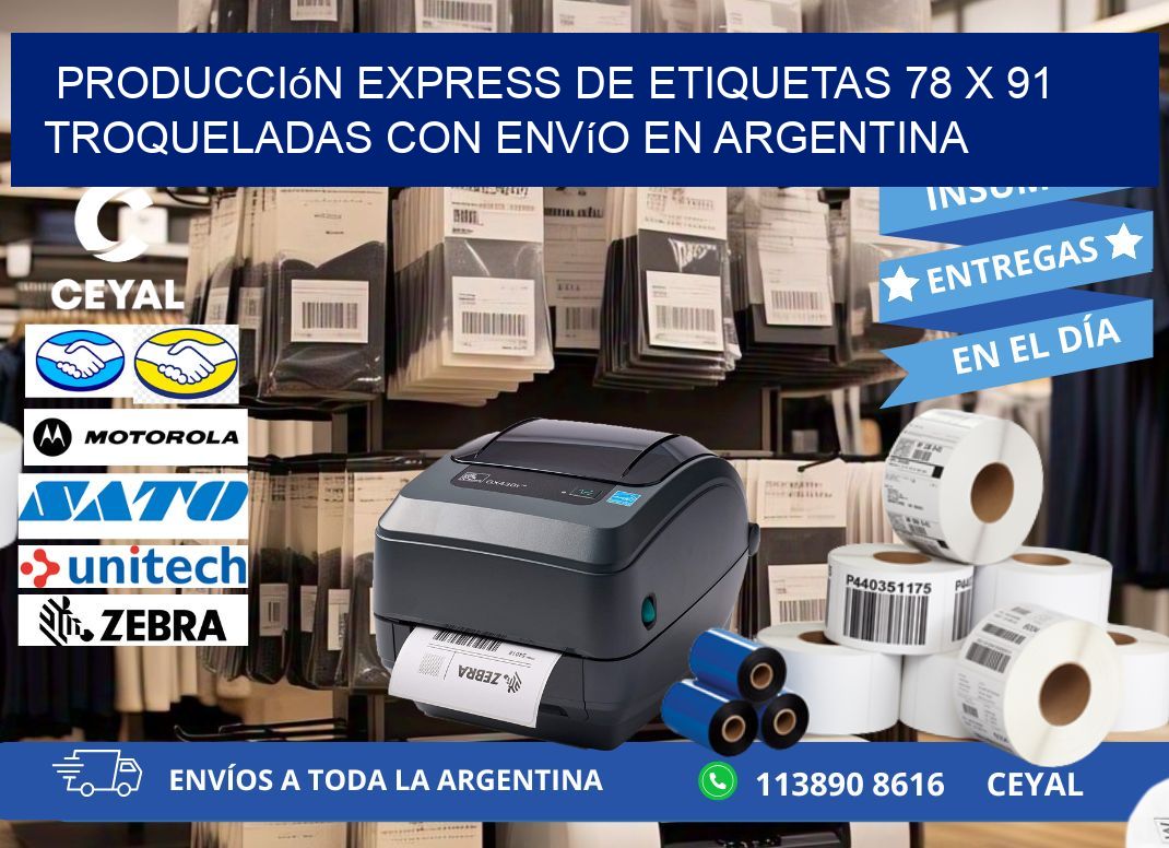 Producción express de etiquetas 78 x 91 troqueladas con envío en Argentina