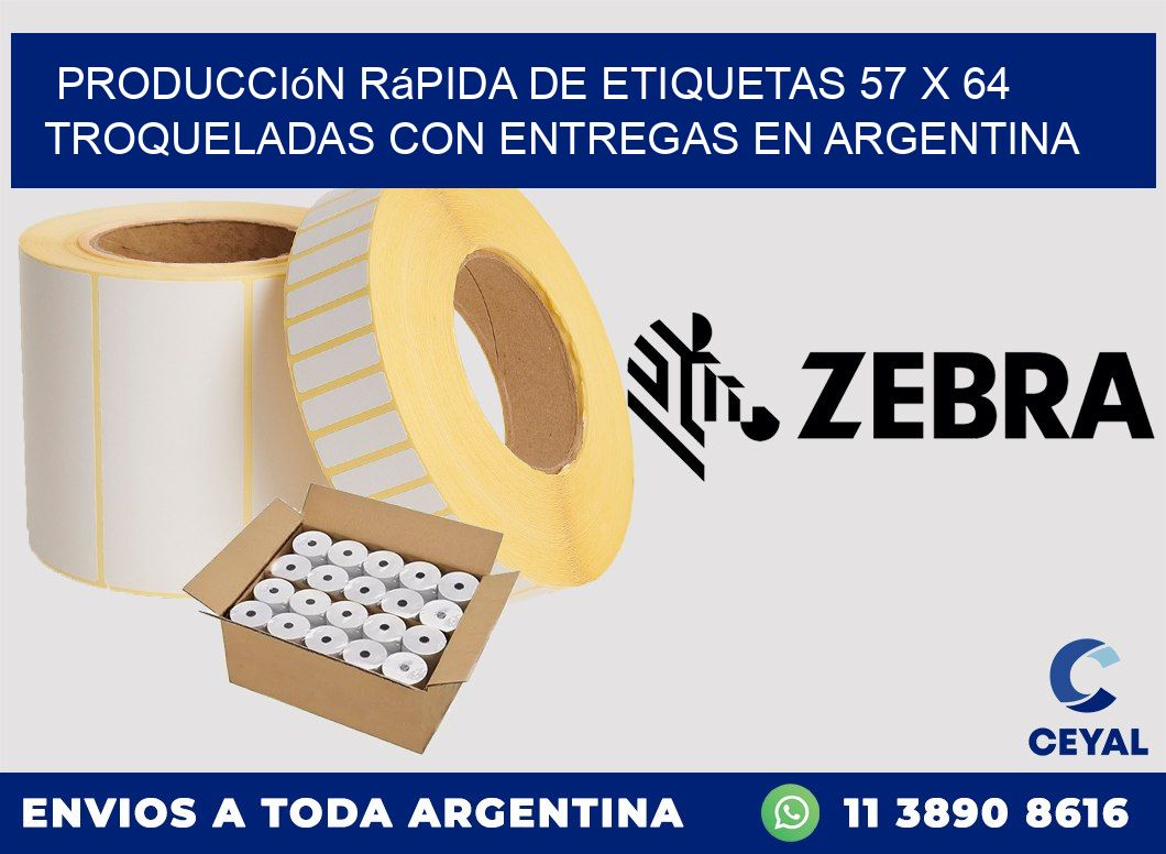 Producción rápida de etiquetas 57 x 64 troqueladas con entregas en Argentina