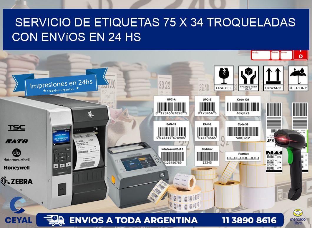 Servicio de etiquetas 75 x 34 troqueladas con envíos en 24 hs
