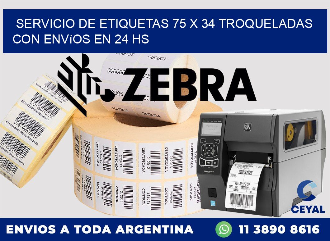 Servicio de etiquetas 75 x 34 troqueladas con envíos en 24 hs