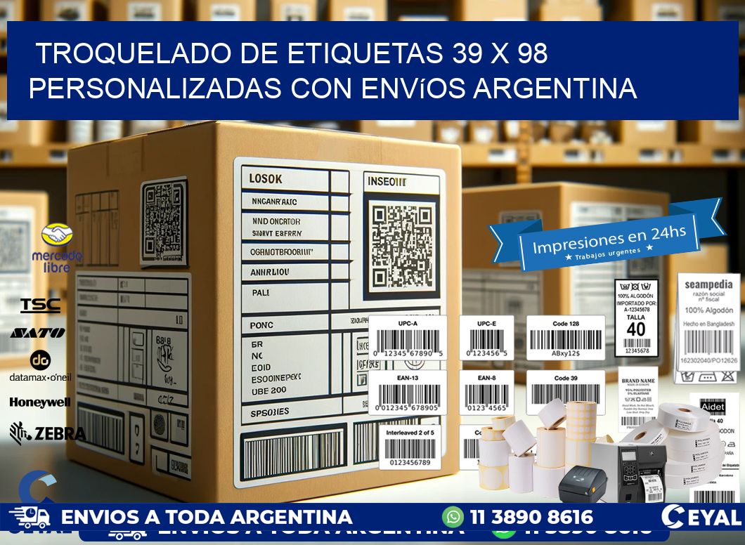 Troquelado de etiquetas 39 x 98 personalizadas con envíos Argentina