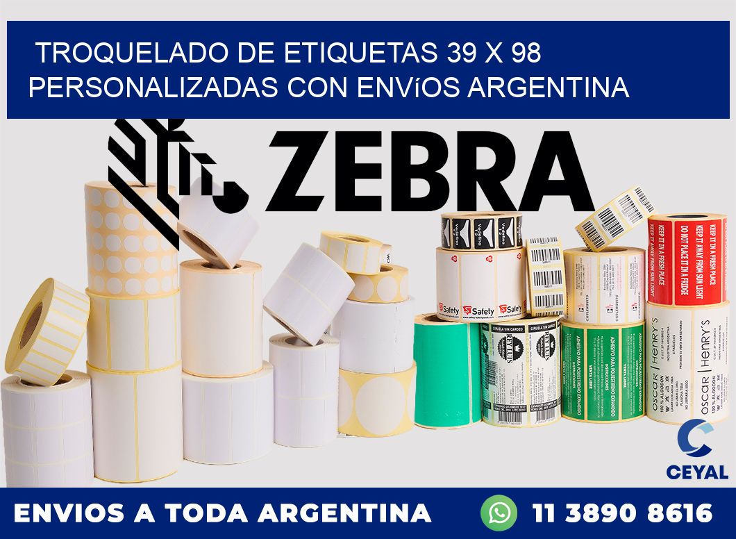 Troquelado de etiquetas 39 x 98 personalizadas con envíos Argentina