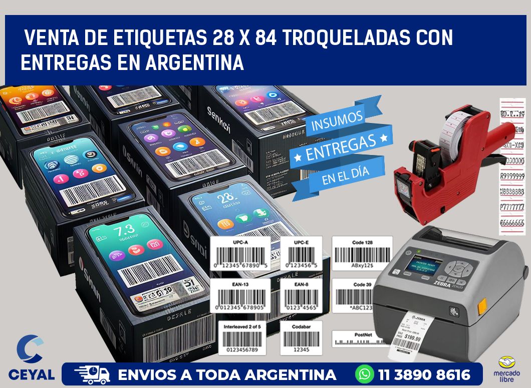 Venta de etiquetas 28 x 84 troqueladas con entregas en Argentina